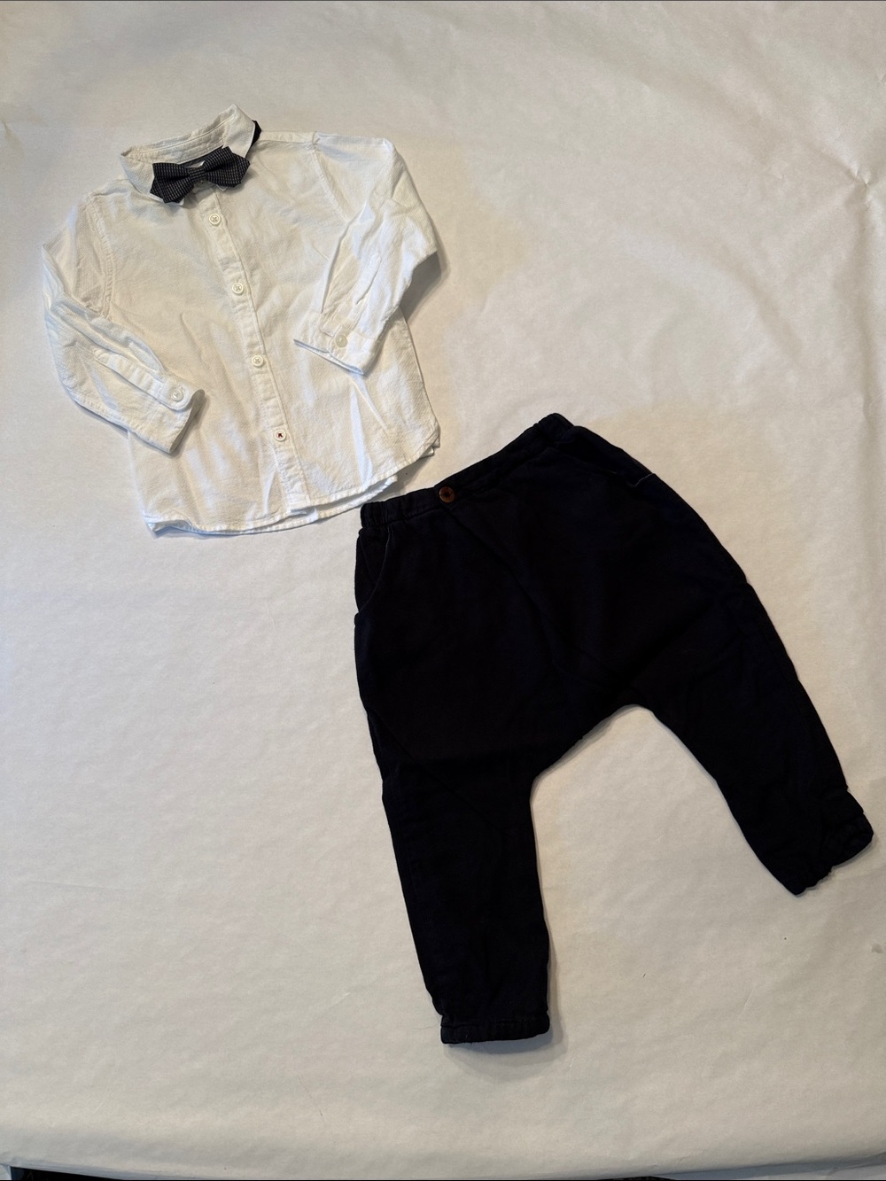 Zara Black Casual Harem Pants and Button Down Shirt w/ Bowtie for Baby Boy